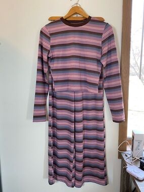 Cropped Long Sleeve Striped Top and Bottom Set in Lavender, Blue & Brown